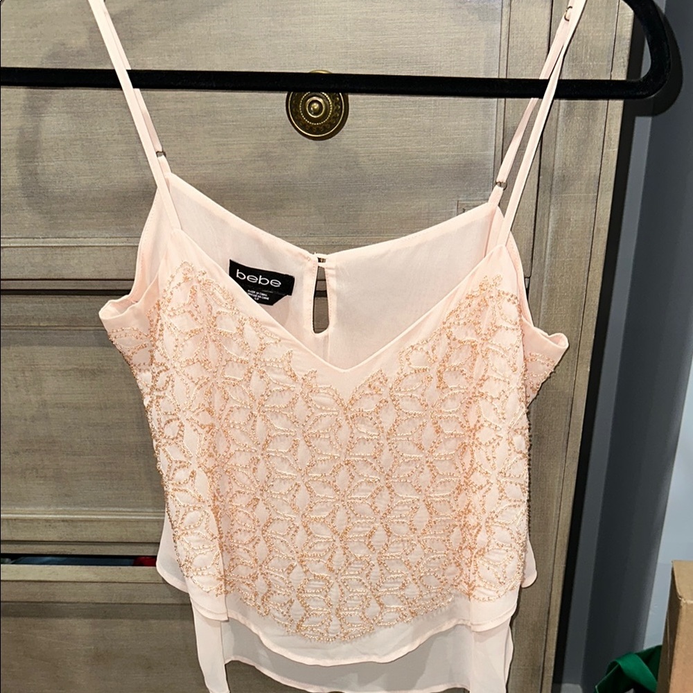 Bebe Orange Pink Asymmetrical Embellished Camisole